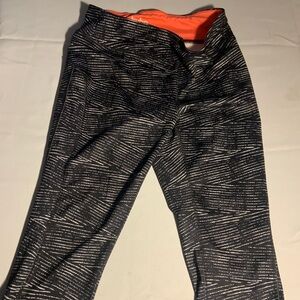 Women’s Black Patterned Leggings with Orange Waistband